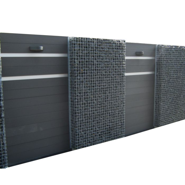 WPC Zaun Kombination mit Gabionen