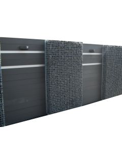 WPC Zaun Kombination mit Gabionen