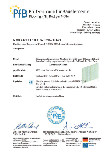 LärmschutzGabione certificaat