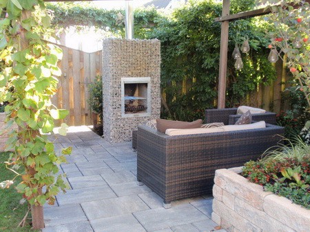 Steinkorb Wandkamin Grill