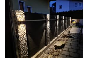 WPC Sichtschutzzaun mit Gabionen mit LED-Beleuchtung – WPC-zaun mit Gabionen