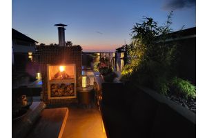 Gabionen Gartenkamine im Dunkeln – Gartenkamine. Gabionen Gartenkamine im Dunkeln