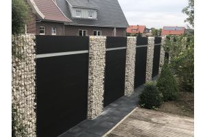 WPC Sichtschutzzaun mit Gabionen – WPC-zaun mit Gabionen