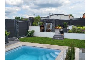 Gabionen Gartenkamin – WPC-zaun mit Gabionen