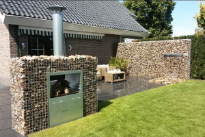 Gabionen Kamin und Wasserfall mit Grauwacke Bruchsteine – Grauwacke Bruchsteine. Gabionen Kamin und Wasserfall mit Grauwacke Bruchsteine